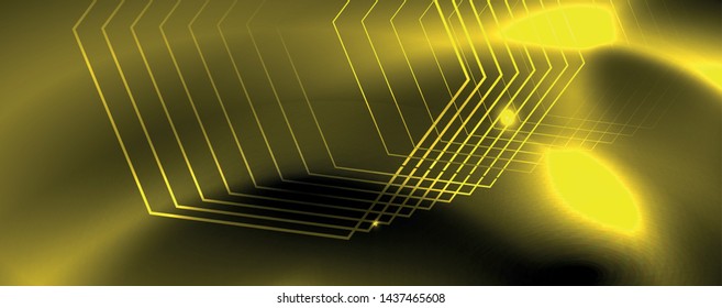 Shiny neon techno template. Neon lines background, 80s style laser rays. Vector