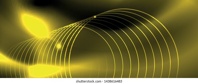 Plantilla tecno de neón brillante. Fondo de líneas de neón, rayos láser al estilo de los años 80. Vector