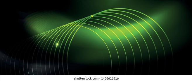 Plantilla tecno de neón brillante. Fondo de líneas de neón, rayos láser al estilo de los años 80. Vector