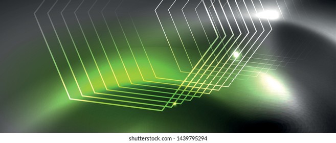 Shiny neon techno template. Neon lines background, 80s style laser rays. Vector