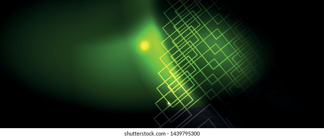 Plantilla tecno de neón brillante. Fondo de líneas de neón, rayos láser al estilo de los años 80. Vector