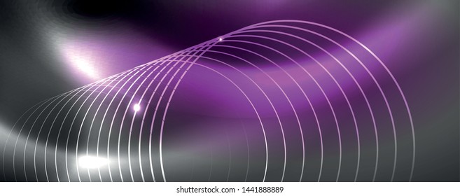 Shiny neon techno template. Neon lines background, 80s style laser rays. Vector