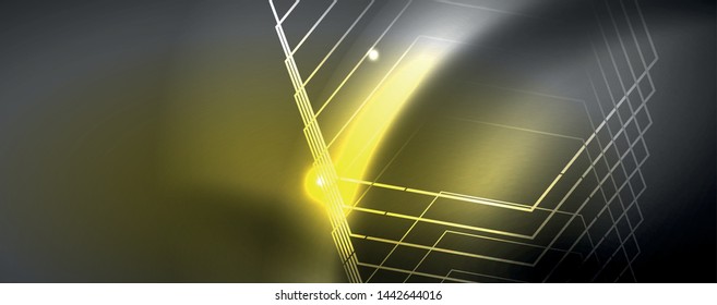Leuchtende Neontechno-Vorlage. Neonfarbener Hintergrund, Laserstrahlen im Stil der 80er Jahre. Vektorgrafik