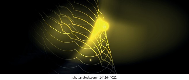 Leuchtende Neontechno-Vorlage. Neonfarbener Hintergrund, Laserstrahlen im Stil der 80er Jahre. Vektorgrafik
