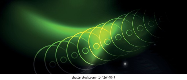Shiny neon techno template. Neon lines background, 80s style laser rays. Vector