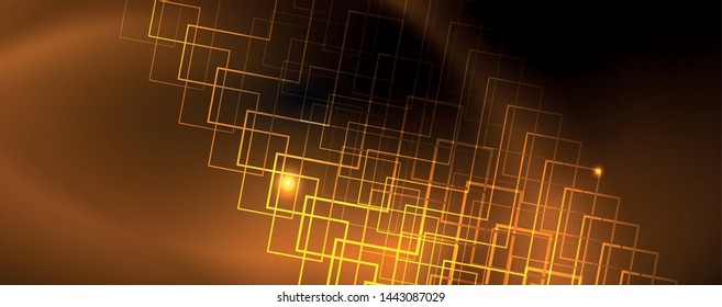 Plantilla tecno de neón brillante. Fondo de líneas de neón, rayos láser al estilo de los años 80. Vector