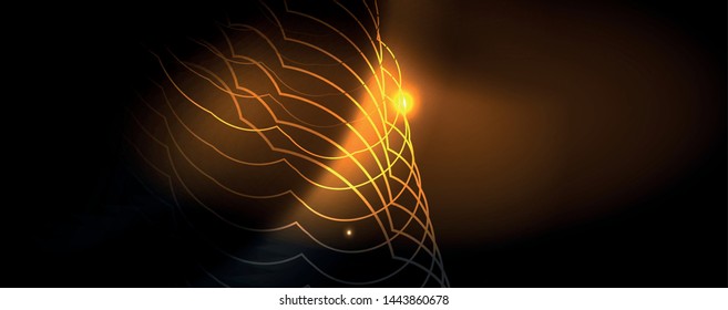 Shiny neon techno template. Neon lines background, 80s style laser rays. Vector