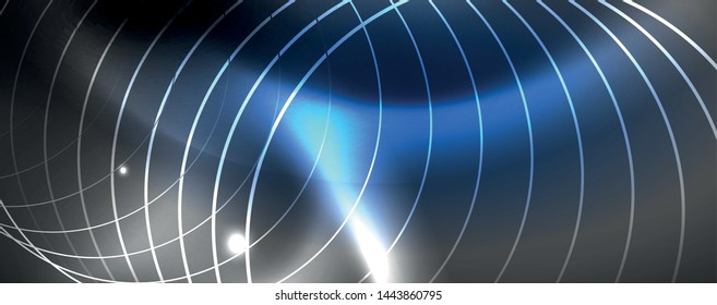 Leuchtende Neontechno-Vorlage. Neonfarbener Hintergrund, Laserstrahlen im Stil der 80er Jahre. Vektorgrafik