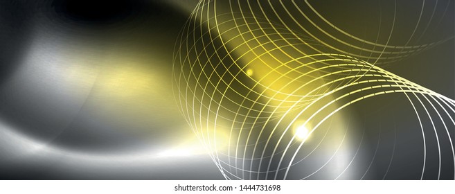 Plantilla tecno de neón brillante. Fondo de líneas de neón, rayos láser al estilo de los años 80. Vector