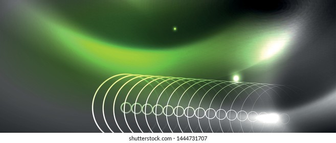 Plantilla tecno de neón brillante. Fondo de líneas de neón, rayos láser al estilo de los años 80. Vector