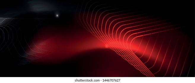 Shiny neon techno template. Neon lines background, 80s style laser rays. Vector