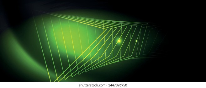 Plantilla tecno de neón brillante. Fondo de líneas de neón, rayos láser al estilo de los años 80. Vector