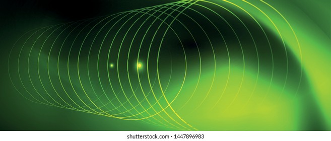 Shiny neon techno template. Neon lines background, 80s style laser rays. Vector