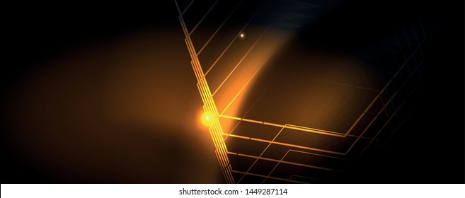 Shiny neon techno template. Neon lines background, 80s style laser rays. Vector