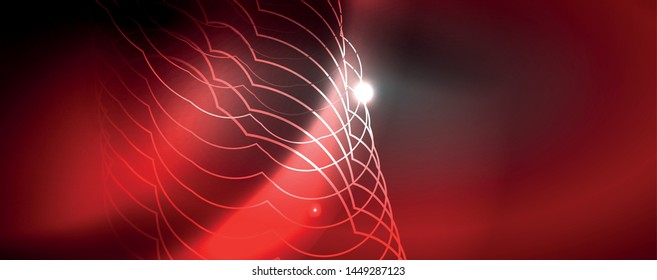 Plantilla tecno de neón brillante. Fondo de líneas de neón, rayos láser al estilo de los años 80. Vector