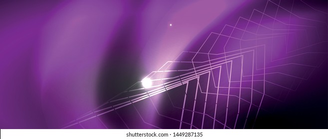 Shiny neon techno template. Neon lines background, 80s style laser rays. Vector