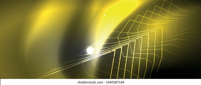 Shiny neon techno template. Neon lines background, 80s style laser rays. Vector