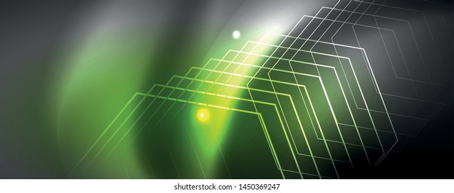 Plantilla tecno de neón brillante. Fondo de líneas de neón, rayos láser al estilo de los años 80. Vector