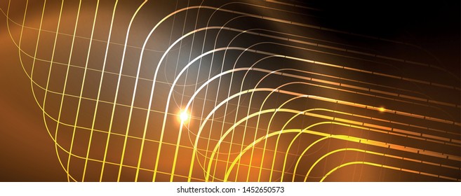 Leuchtende Neontechno-Vorlage. Neonfarbener Hintergrund, Laserstrahlen im Stil der 80er Jahre. Vektorgrafik