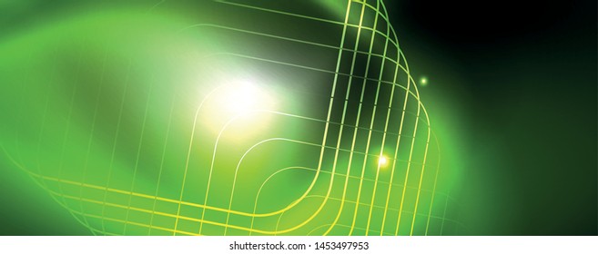 Shiny neon techno template. Neon lines background, 80s style laser rays. Vector