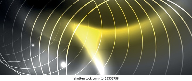 Shiny neon techno template. Neon lines background, 80s style laser rays. Vector