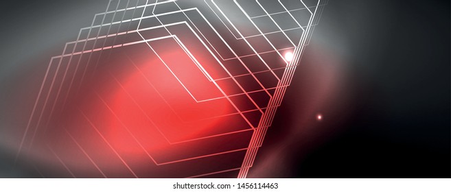 Shiny neon techno template. Neon lines background, 80s style laser rays. Vector