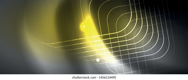 Plantilla tecno de neón brillante. Fondo de líneas de neón, rayos láser al estilo de los años 80. Vector