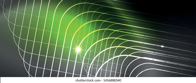 Shiny neon techno template. Neon lines background, 80s style laser rays. Vector