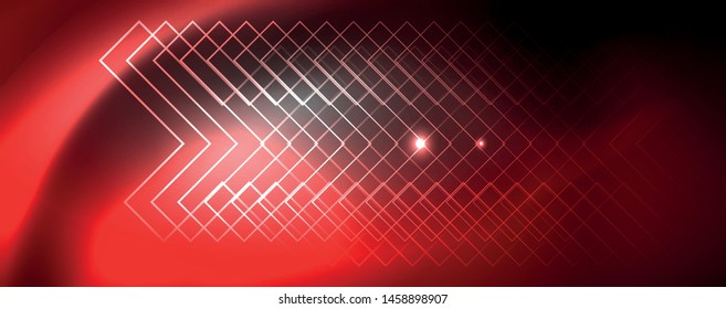 Shiny neon techno template. Neon lines background, 80s style laser rays. Vector