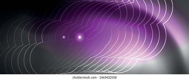 Shiny neon techno template. Neon lines background, 80s style laser rays. Vector