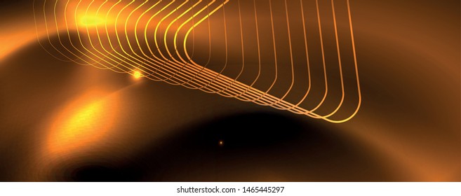 Plantilla tecno de neón brillante. Fondo de líneas de neón, rayos láser al estilo de los años 80. Vector