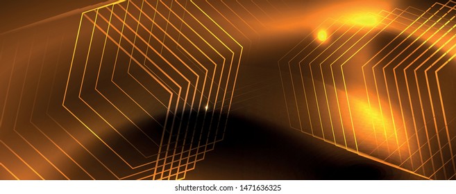 Shiny neon techno template. Neon lines background, 80s style laser rays. Vector