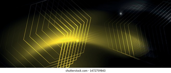 Leuchtende Neontechno-Vorlage. Neonfarbener Hintergrund, Laserstrahlen im Stil der 80er Jahre. Vektorgrafik