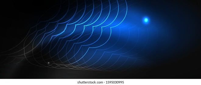Shiny neon techno template. Neon lines background, 80s style laser rays. Vector