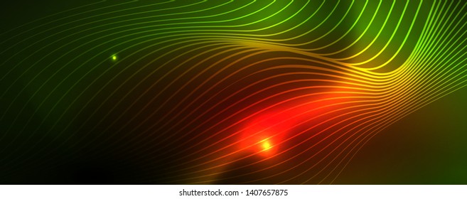 Fondo abstracto de línea de onda de neón brillante, concepto de movimiento, ilustración vectorial