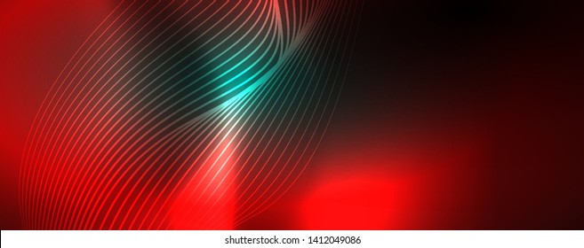 Fondo abstracto de línea de onda de neón brillante, concepto de movimiento, ilustración vectorial