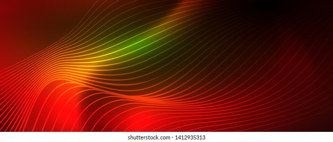 Fondo abstracto de línea de onda de neón brillante, concepto de movimiento, ilustración vectorial