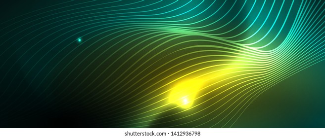 Shiny neon vector wave line abstract background, motion concept, vector illustration