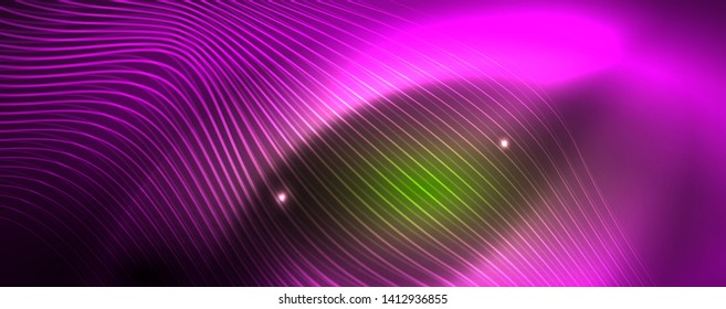Fondo abstracto de línea de onda de neón brillante, concepto de movimiento, ilustración vectorial