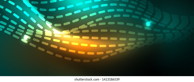Plano de fundo abstrato de linha de onda vetorial neon brilhante, conceito de movimento, ilustração vetorial