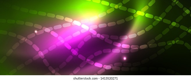 Fondo abstracto de línea de onda de neón brillante, concepto de movimiento, ilustración vectorial