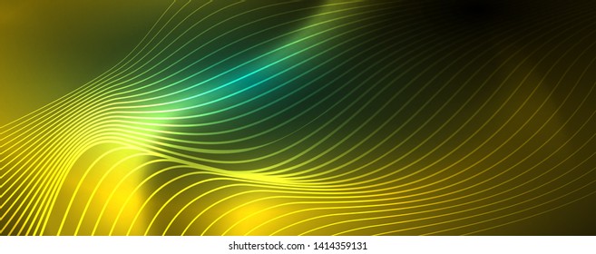 Fondo abstracto de línea de onda de neón brillante, concepto de movimiento, ilustración vectorial