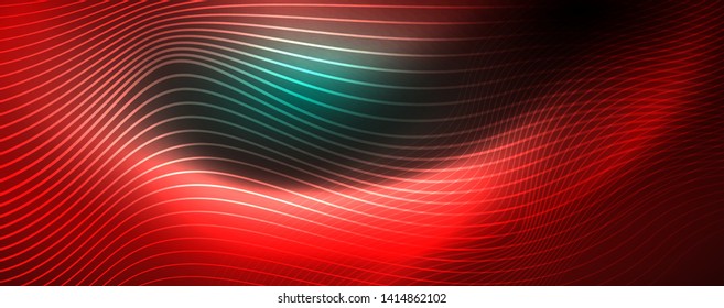 Fondo abstracto de línea de onda de neón brillante, concepto de movimiento, ilustración vectorial