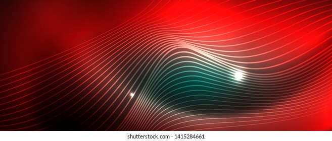 Fondo abstracto de línea de onda de neón brillante, concepto de movimiento, ilustración vectorial