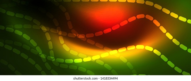 Fondo abstracto de línea de onda de neón brillante, concepto de movimiento, ilustración vectorial
