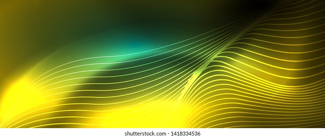 Fondo abstracto de línea de onda de neón brillante, concepto de movimiento, ilustración vectorial