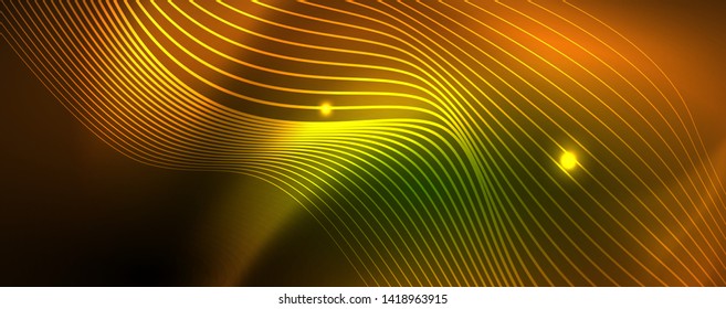 Fondo abstracto de línea de onda de neón brillante, concepto de movimiento, ilustración vectorial
