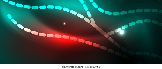Fondo abstracto de línea de onda de neón brillante, concepto de movimiento, ilustración vectorial