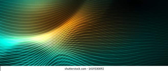 Shiny neon vector wave line abstract background, motion concept, vector illustration