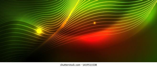 Shiny neon vector wave line abstract background, motion concept, vector illustration